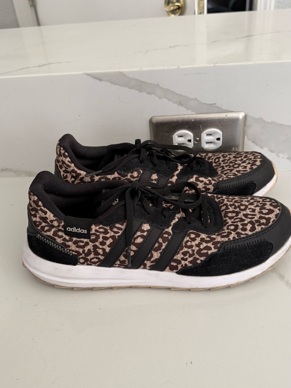 adidas Women’s Leopard Print Black and Brown Athletic Sneakers